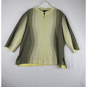 Ming Wang Knit Jacket Women XL Yellow Black Striped Zip Mock Neck Office Church